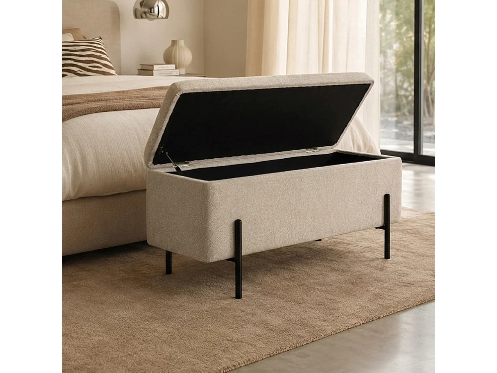 Kos - Banc coffre en tissu et métal L100cm - Beige