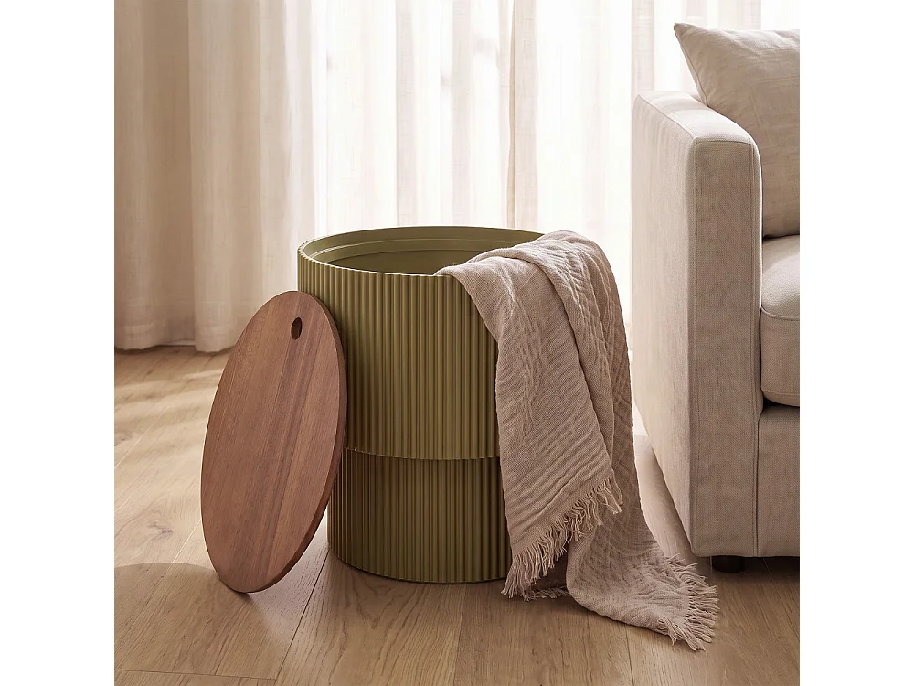 Sand I - Table d'appoint avec rangement en bois ø38,5cm - Vert Olive