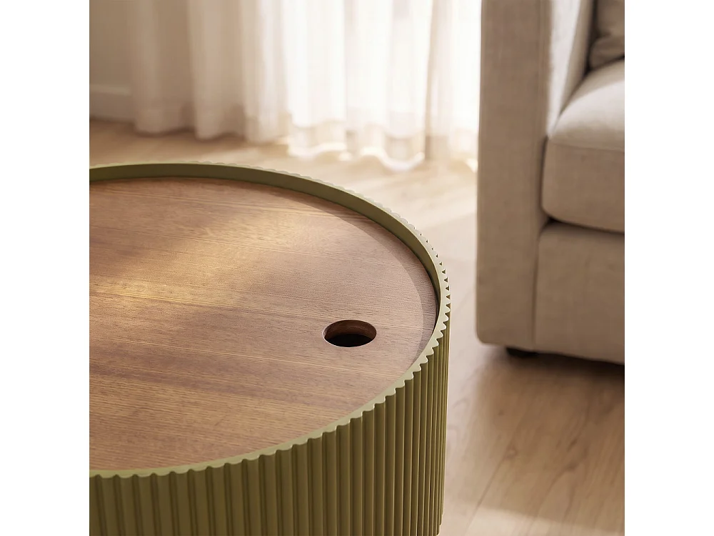 Sand I - Table d'appoint avec rangement en bois ø38,5cm - Vert Olive