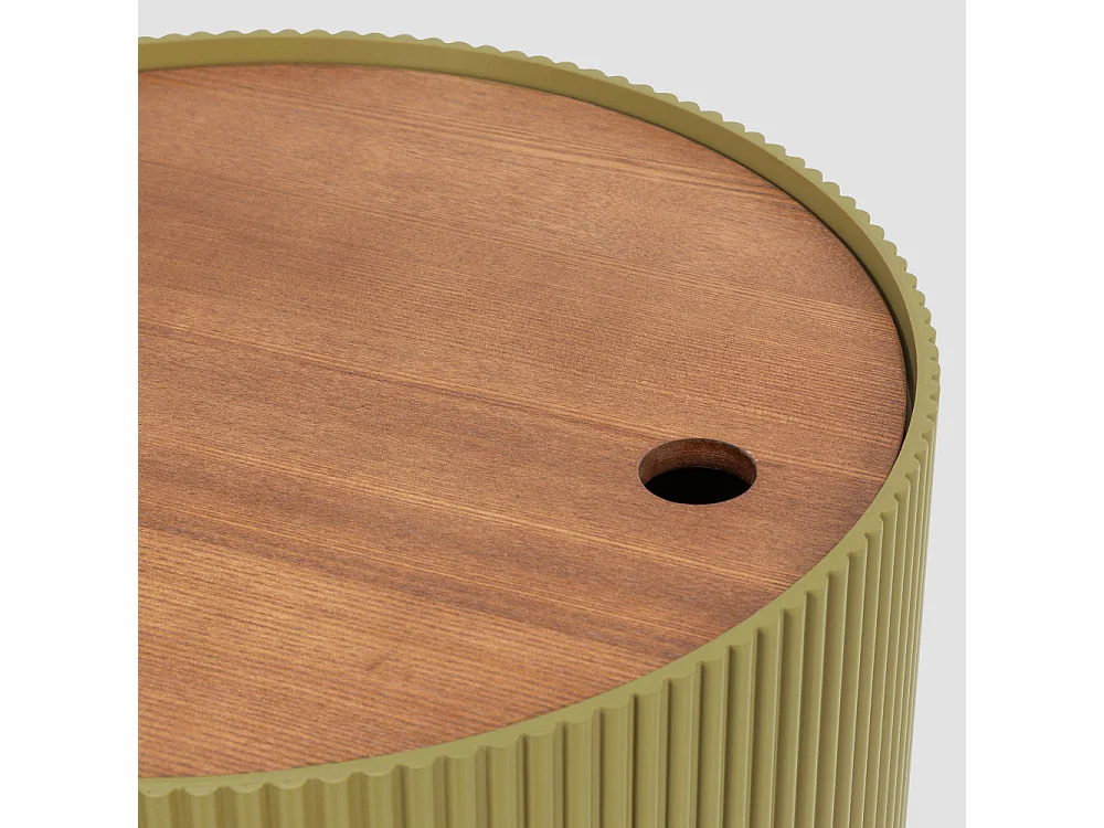 Sand I - Table d'appoint avec rangement en bois ø38,5cm - Vert Olive