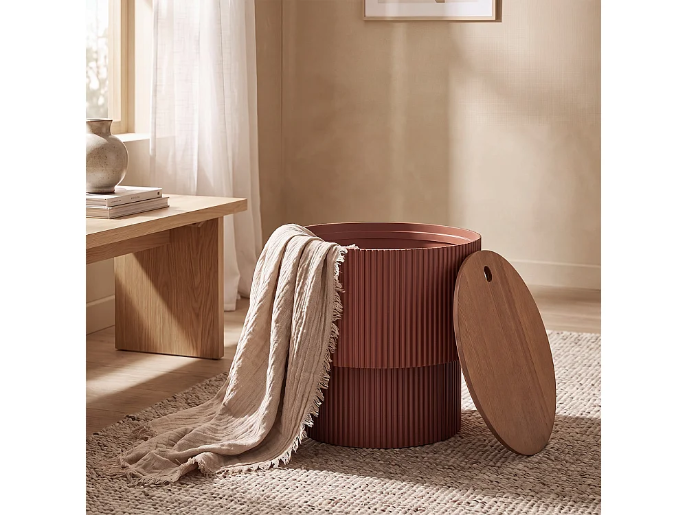 Sand I - Table d'appoint avec rangement en bois ø38,5cm - Terracotta