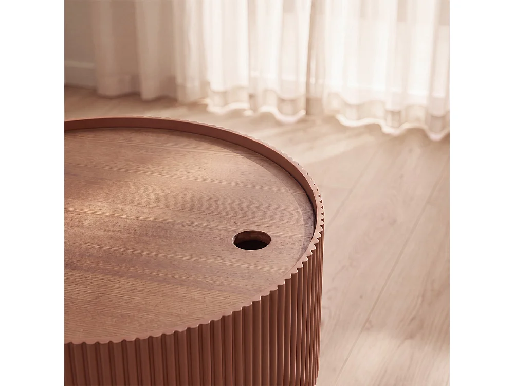 Sand I - Table d'appoint avec rangement en bois ø38,5cm - Terracotta