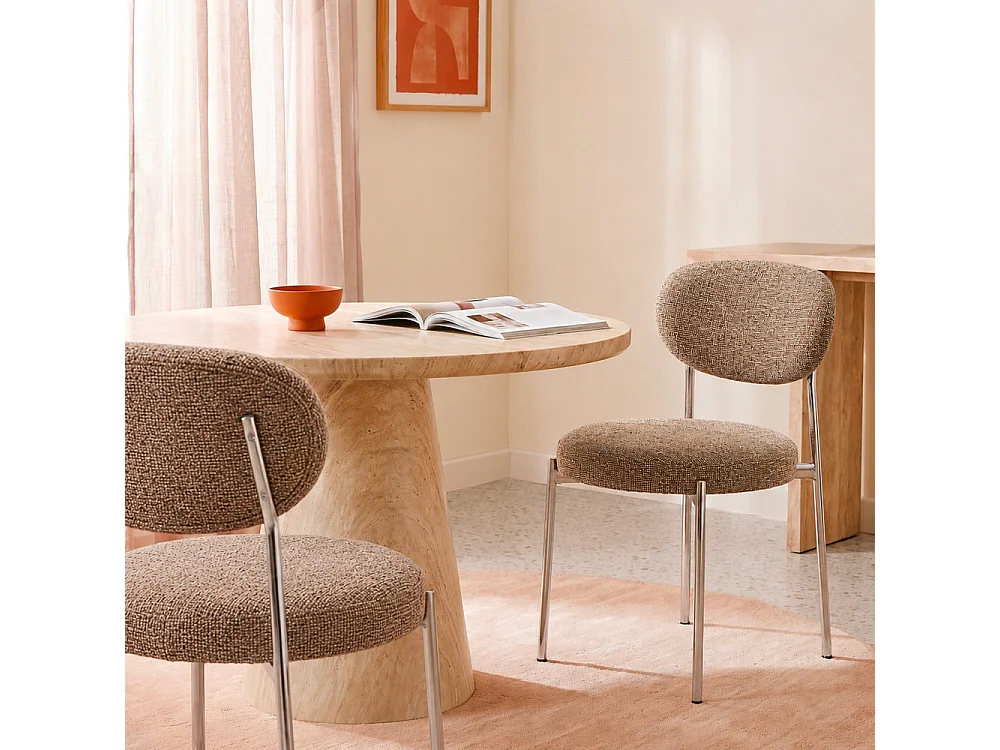 Kyoto - Lot de 2 chaises en tissu pieds chrome - Caramel chiné