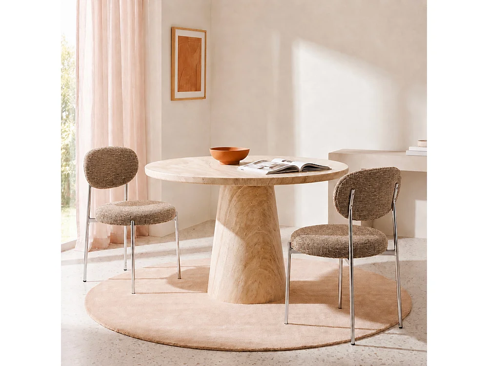 Kyoto - Lot de 2 chaises en tissu pieds chrome - Caramel chiné