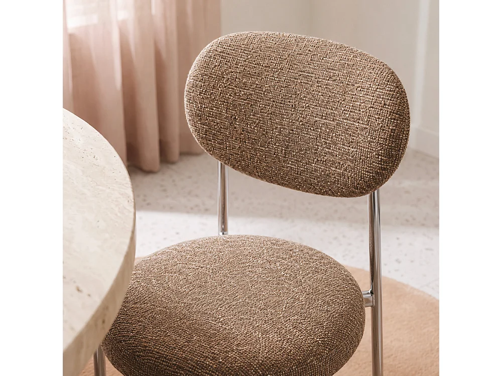 Kyoto - Lot de 2 chaises en tissu pieds chrome - Caramel chiné
