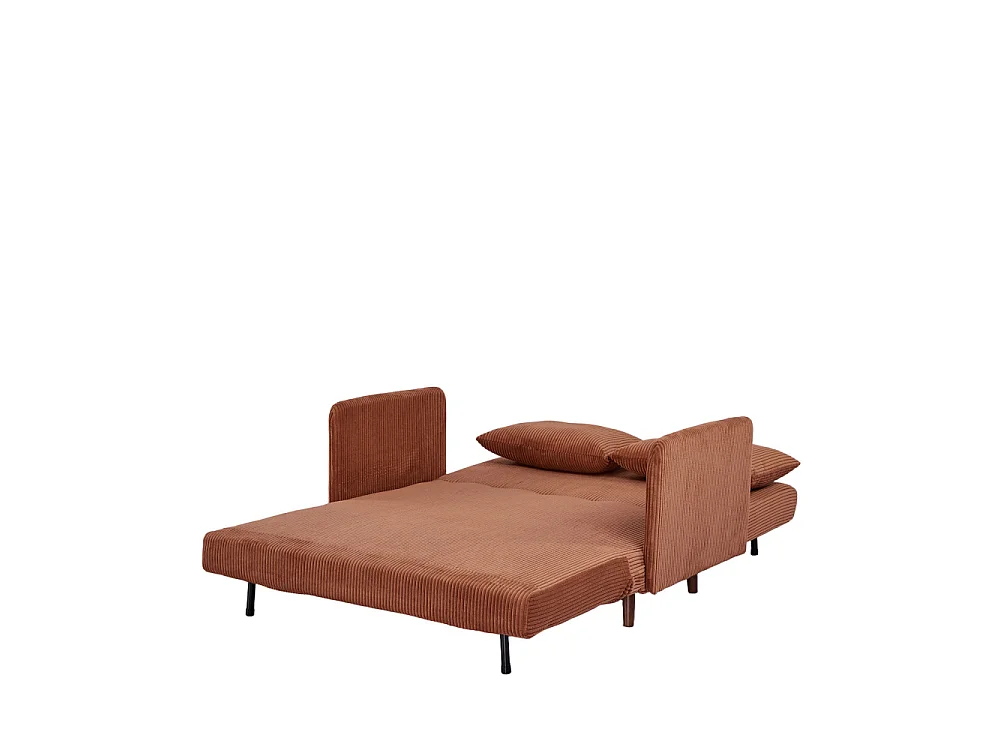 Belushi - Canapé convertible 2 places en velours côtelé pieds bois foncé - Terracotta