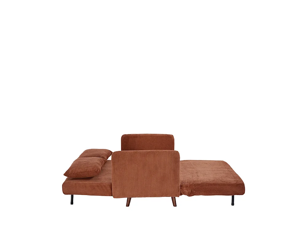 Belushi - Canapé convertible 2 places en velours côtelé pieds bois foncé - Terracotta
