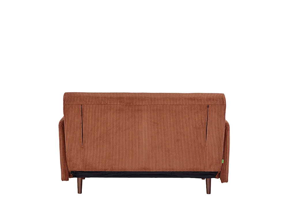 Belushi - Canapé convertible 2 places en velours côtelé pieds bois foncé - Terracotta