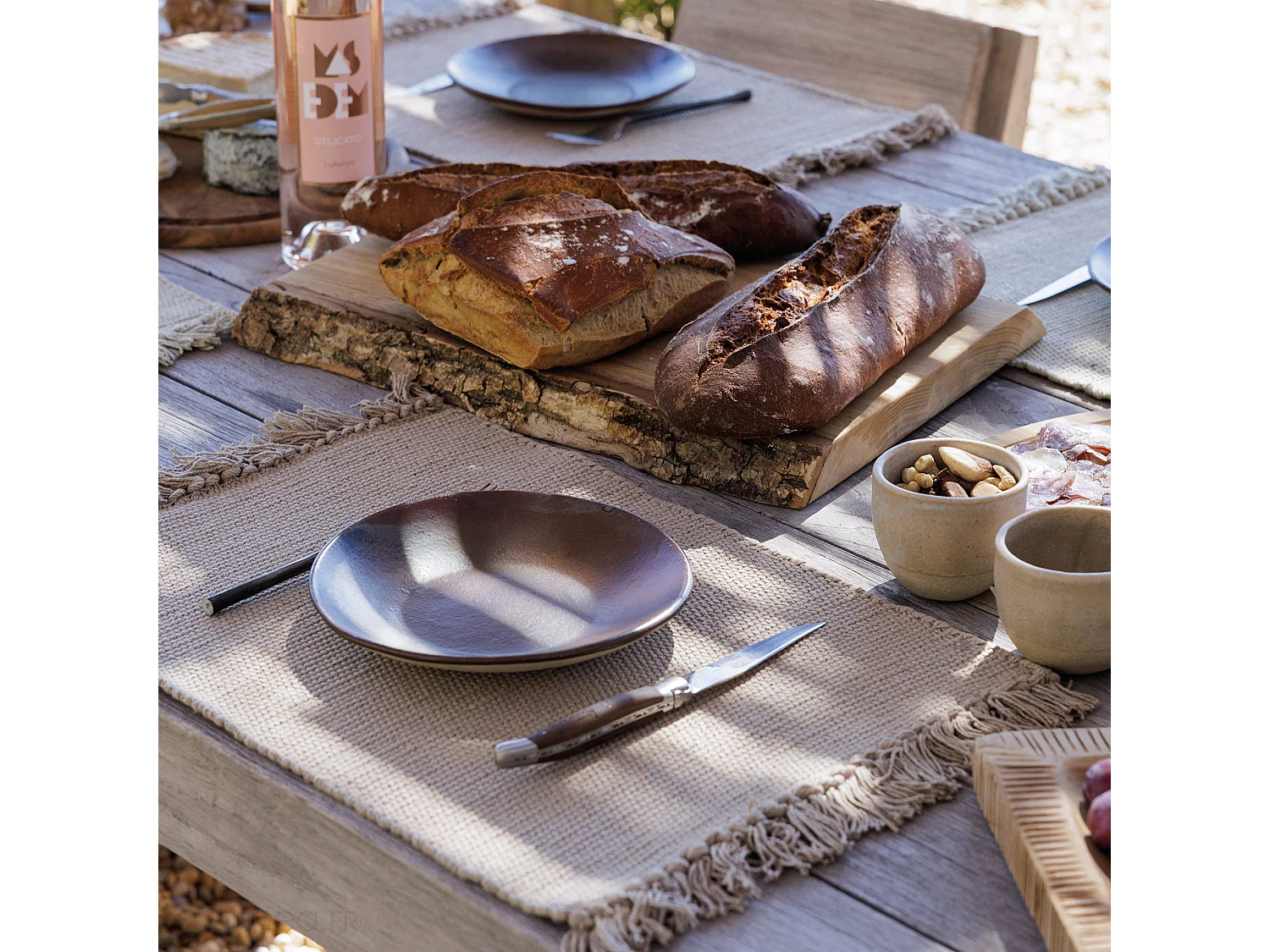 Lot de 2 sets de table à franges 33x46 cm coton PAPEETE marron houblon