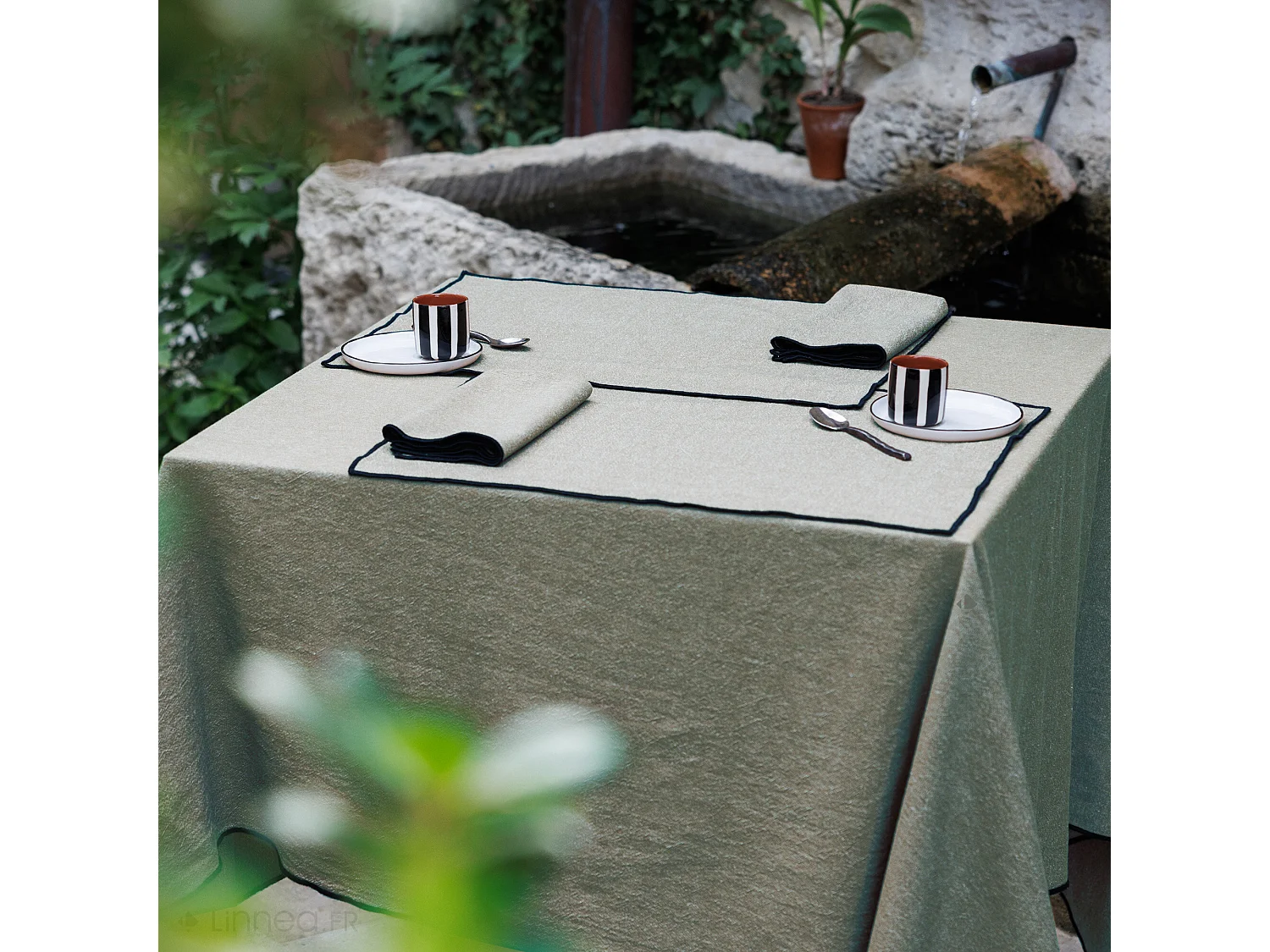 Lot de 4 sets de table coton 37x50 cm HONO vert opale