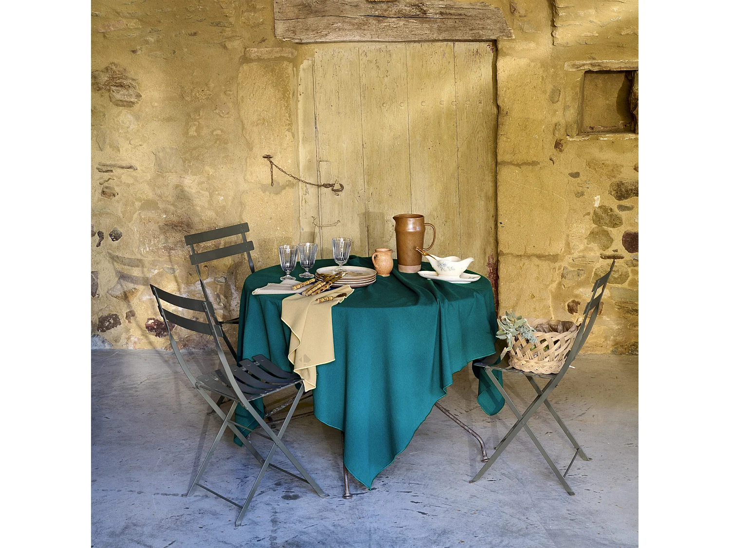 Lot de 4 sets de table coton 37x50 cm HONO bleu canard