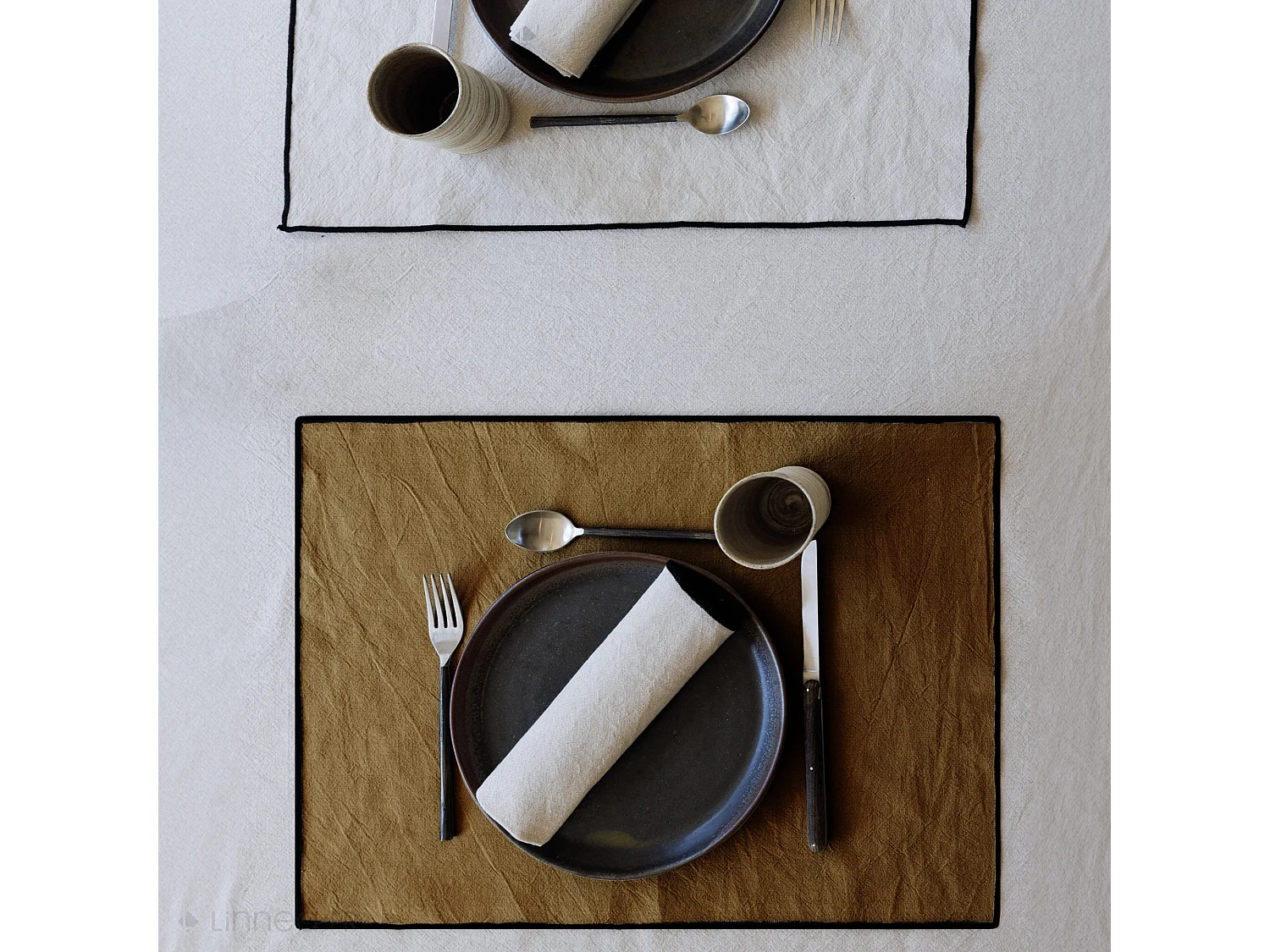 Lot de 4 sets de table coton 37x50 cm HONO marron foin
