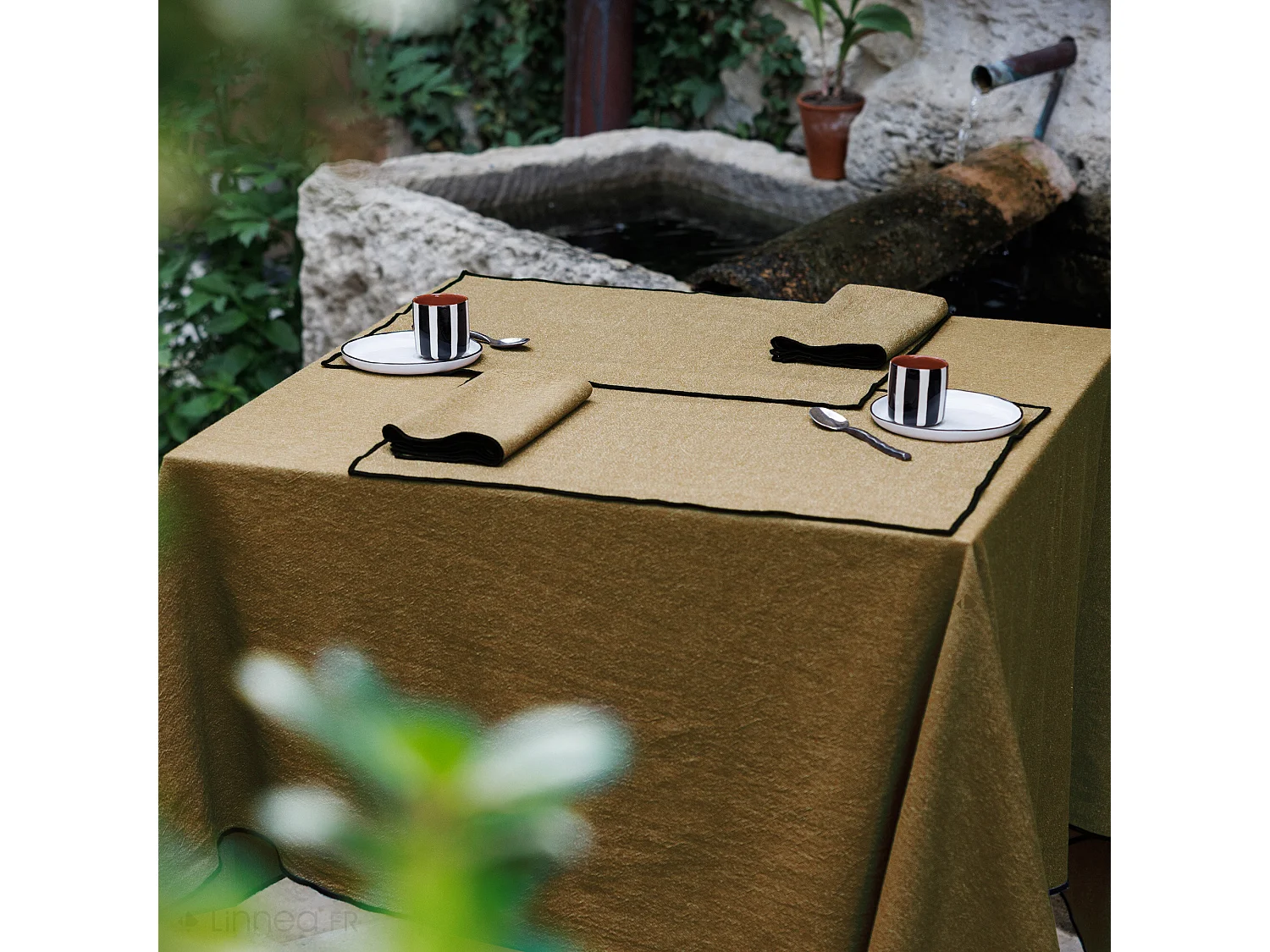 Lot de 4 sets de table coton 37x50 cm HONO marron foin