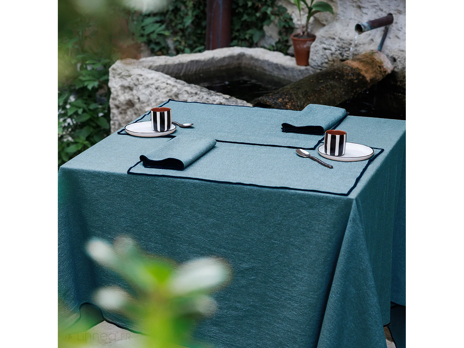 Lot de 4 sets de table coton 37x50 cm HONO bleu lagon