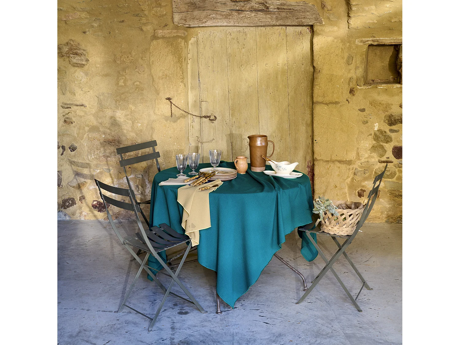 Lot de 4 sets de table coton 37x50 cm HONO bleu lagon