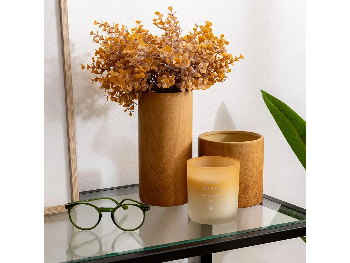 Vase Cylindrique Effet Bois "Soa" 20cm Marron