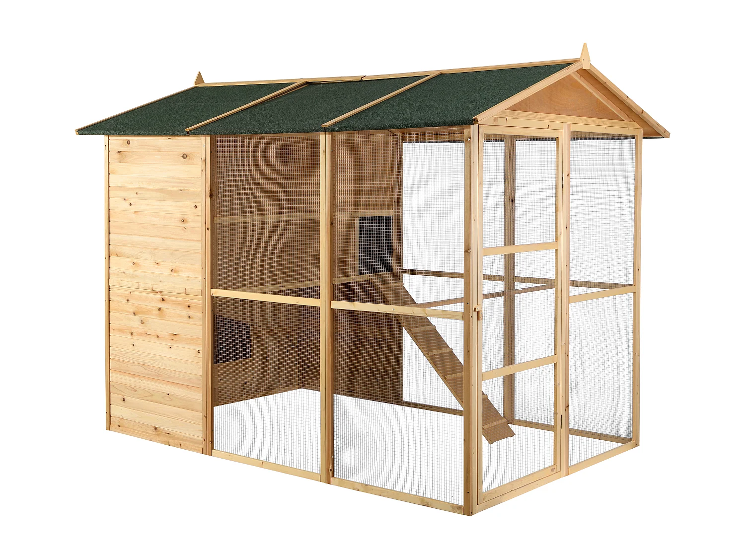 Ensemble poulailler et extension grillagé en bois - 10 poules - Naturel - FERAS