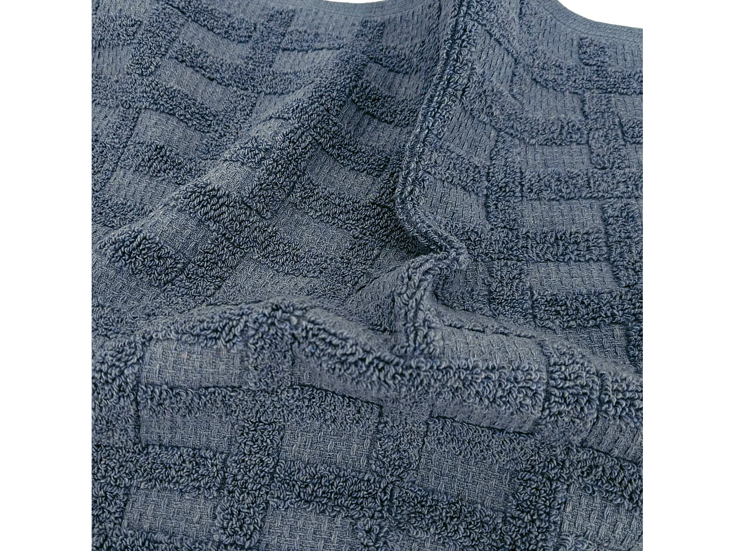 Lot de 2 serviettes invités gaufré 33x50 cm pur coton collection DENIM bleu