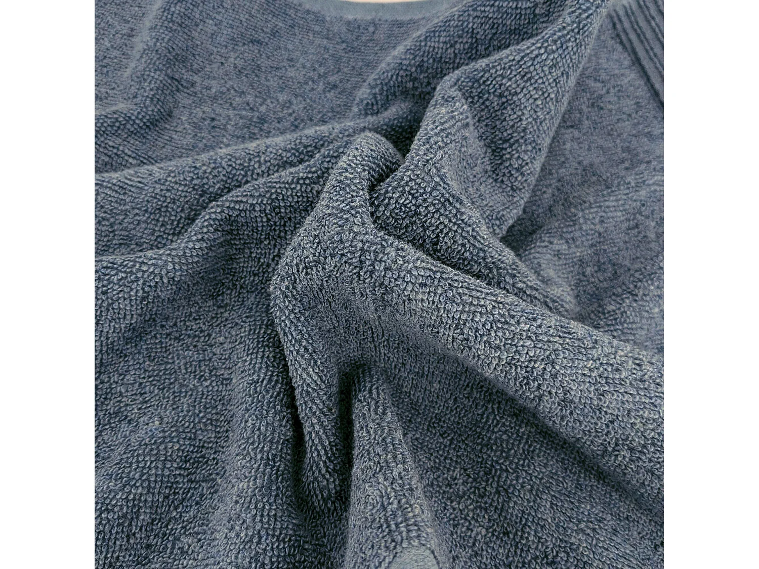 Drap de bain pur coton 100x150cm DENIM à bordure géométrique bleu