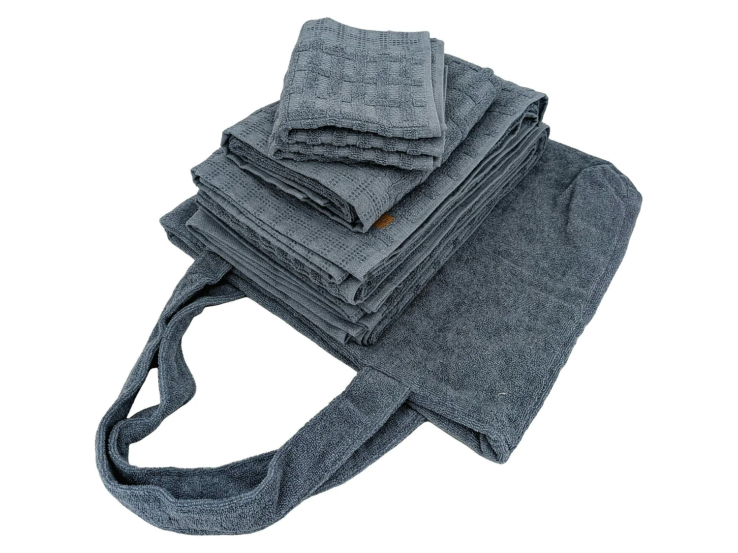 Parure de bain gaufré 6 pièces collection DENIM pur coton bleu
