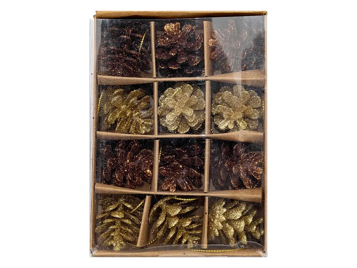 Lot de 12 Sujets de Noël "Pommes de pin" 3cm Or & Bronze