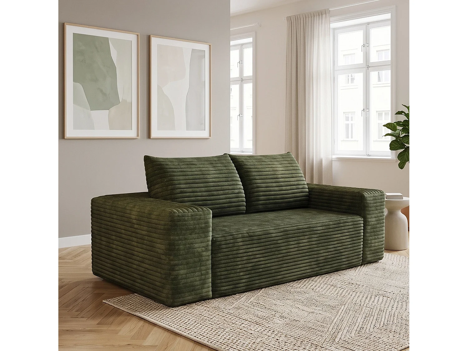 Canapé 2 places Loveseat en velours côtelé vert sans montage