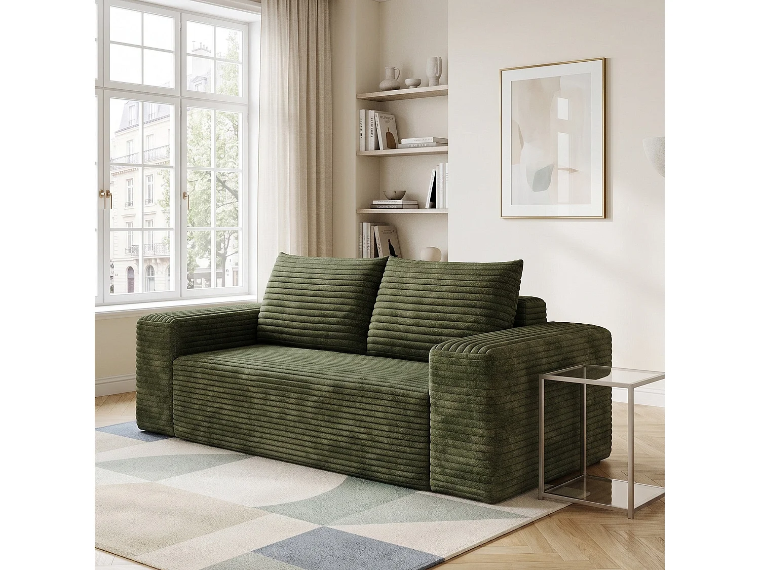 Canapé 2 places Loveseat en velours côtelé vert sans montage