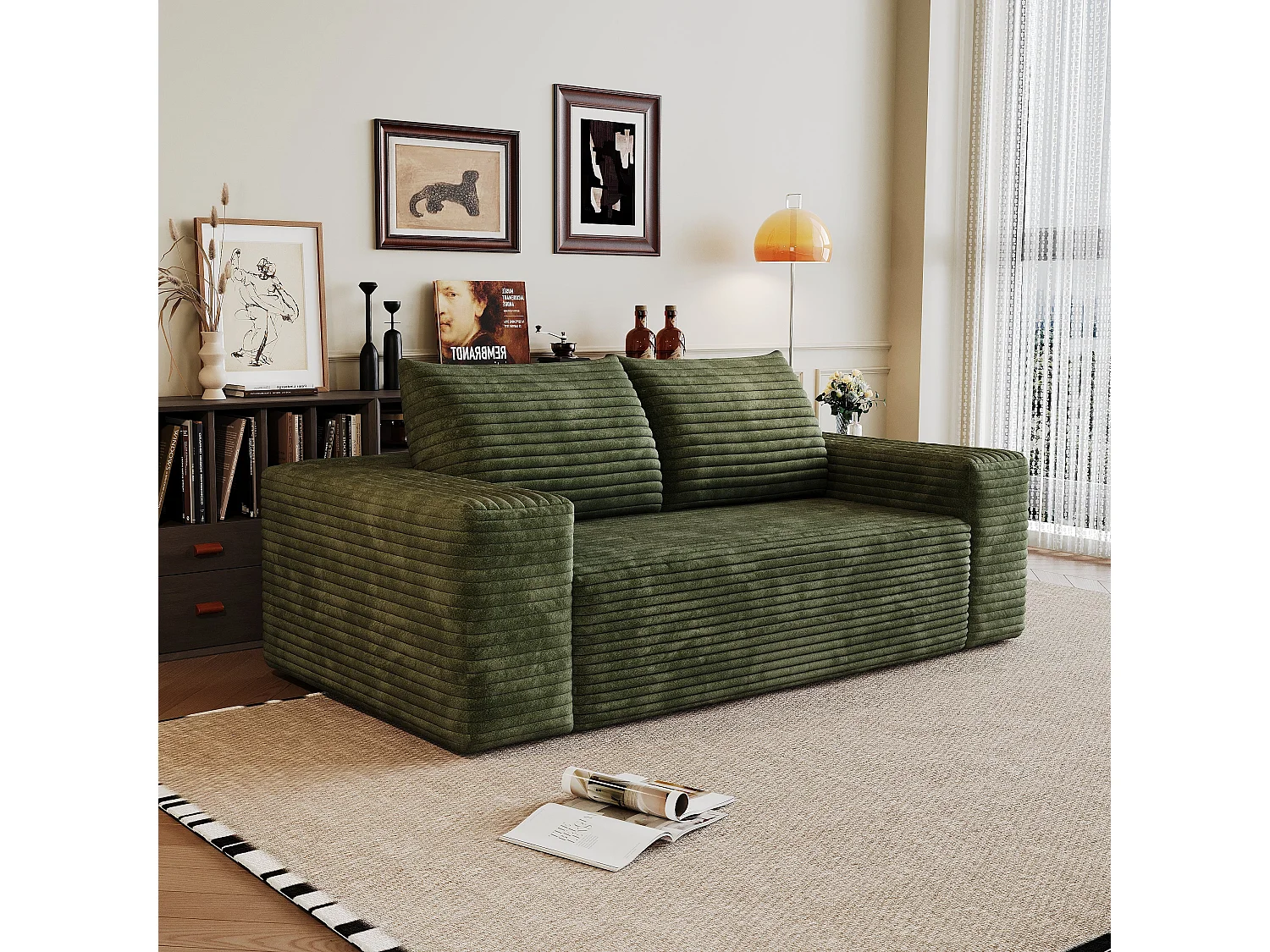 Canapé 2 places Loveseat en velours côtelé vert sans montage