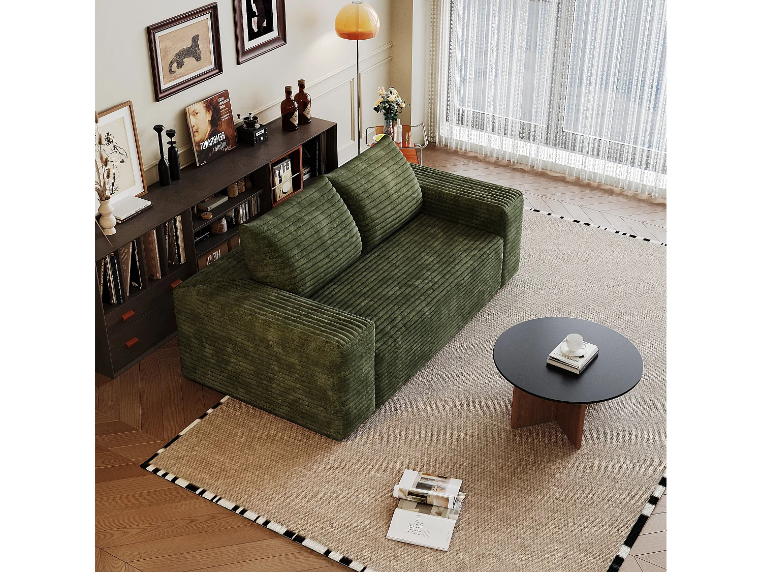 Canapé 2 places Loveseat en velours côtelé vert sans montage