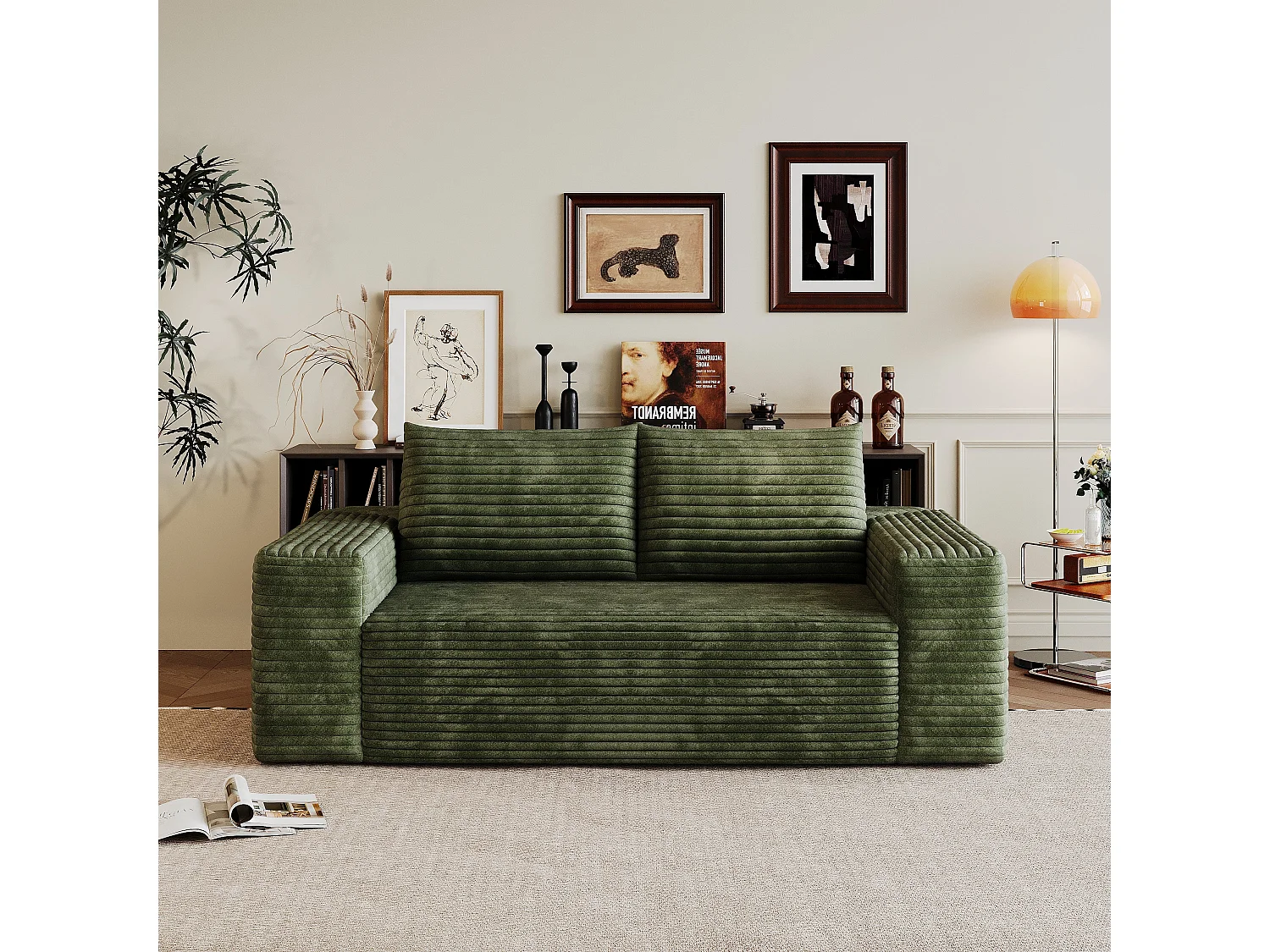 Canapé 2 places Loveseat en velours côtelé vert sans montage