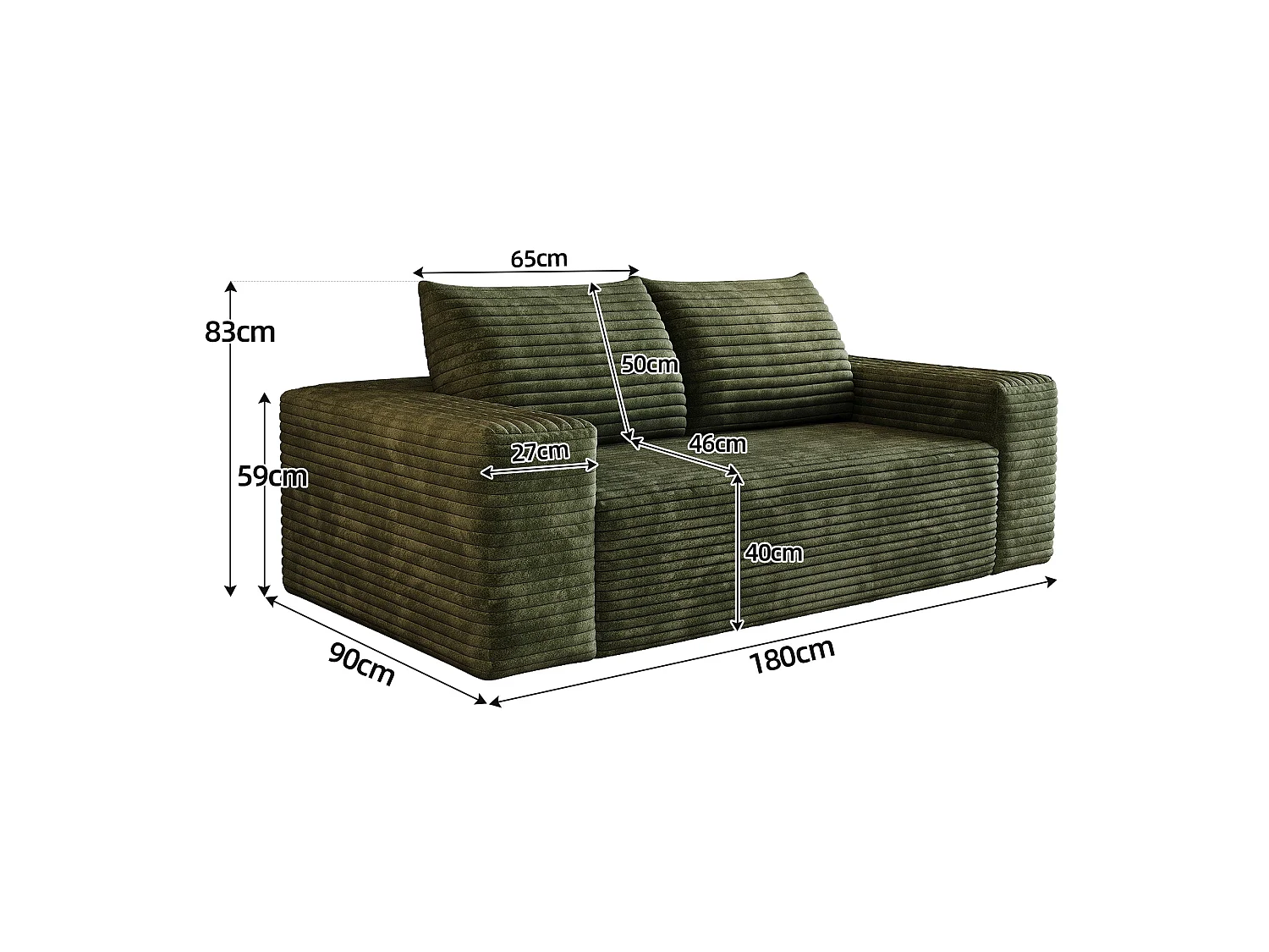 Canapé 2 places Loveseat en velours côtelé vert sans montage