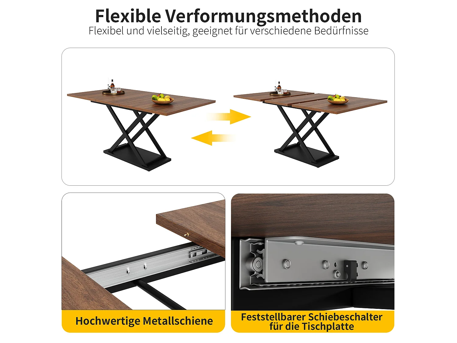 Ensemble table à manger extensible effet noyer et 4 chaises en velours