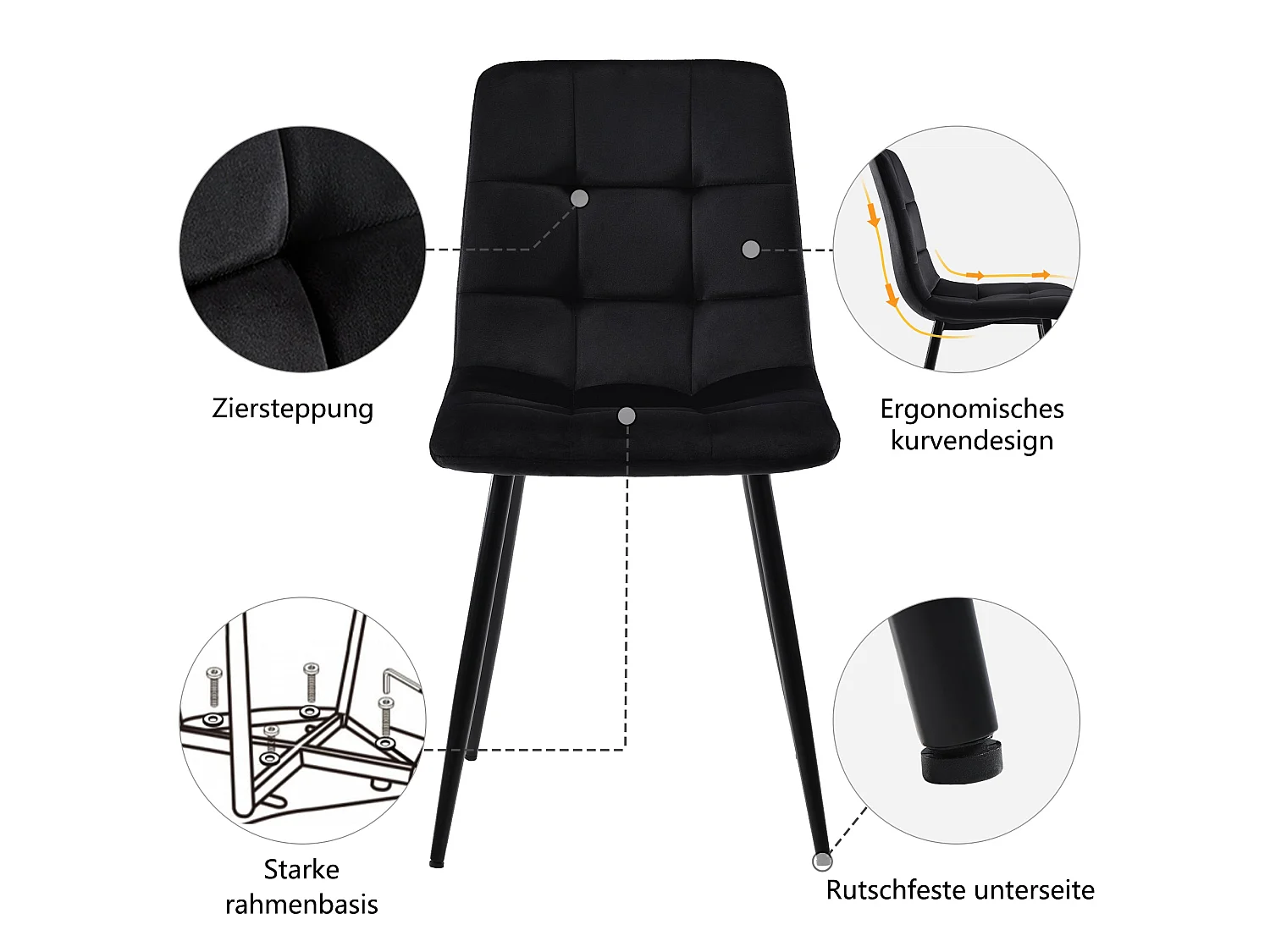 Ensemble table à manger extensible effet noyer et 4 chaises en velours