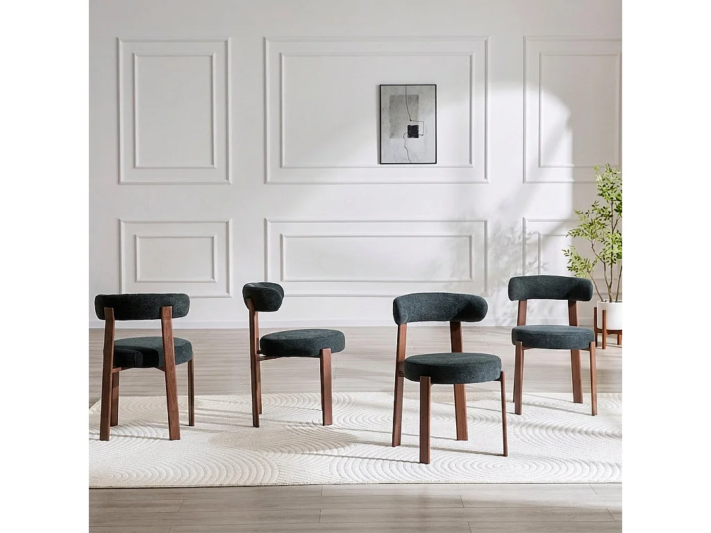 Lot de 4 chaises de salle à manger tissu noir dossier incurvé