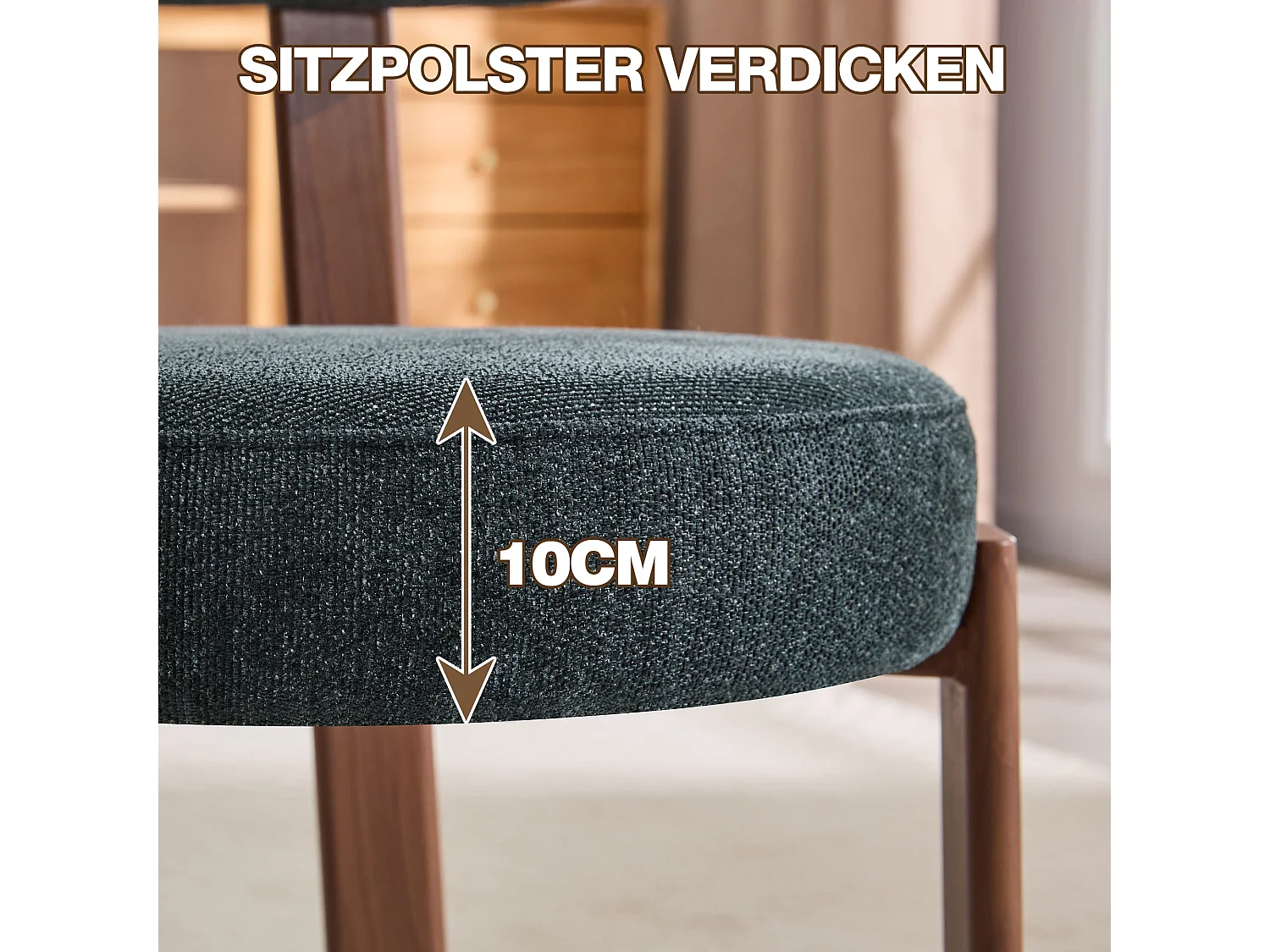 Lot de 4 chaises de salle à manger tissu noir dossier incurvé
