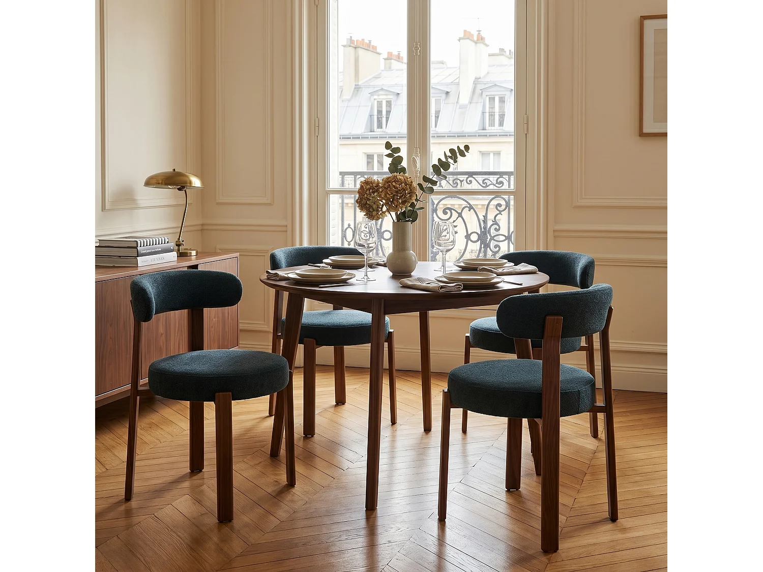Lot de 4 chaises de salle à manger tissu noir dossier incurvé