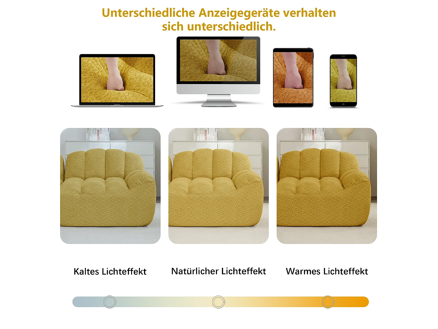 Canapé modulaire 3 places jaune moutard avec pouf, tissu polaire