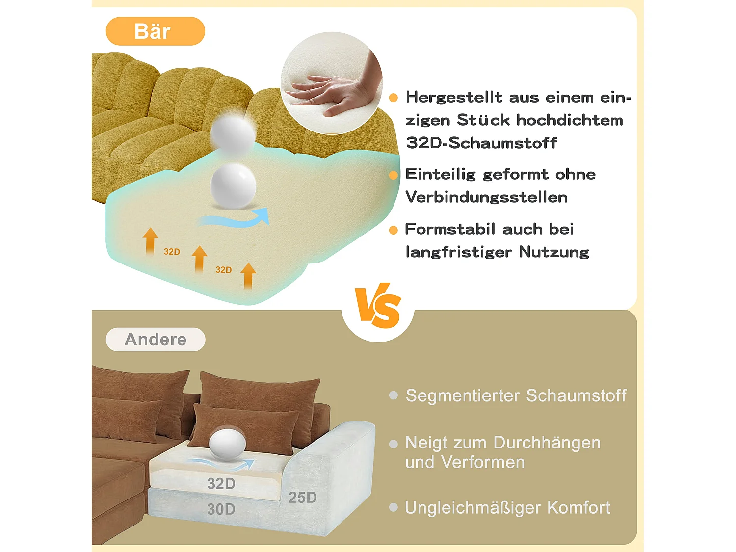 Canapé modulaire 3 places jaune moutard avec pouf, tissu polaire