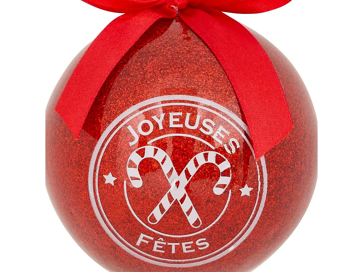 Boule de Noël Imprimée "Sucre d'Orge" 9cm Rouge