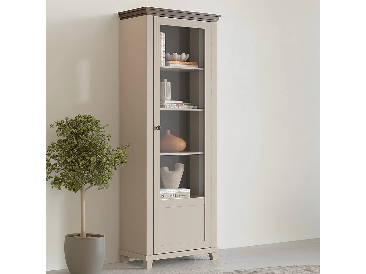 Martin vitrinekast 1 deur rechtsdraaiend beige en hout