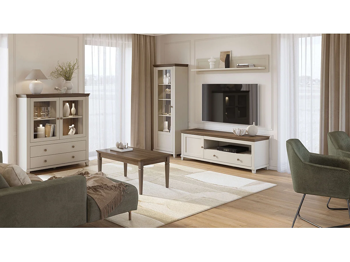 Martin vitrinekast 1 deur rechtsdraaiend beige en hout