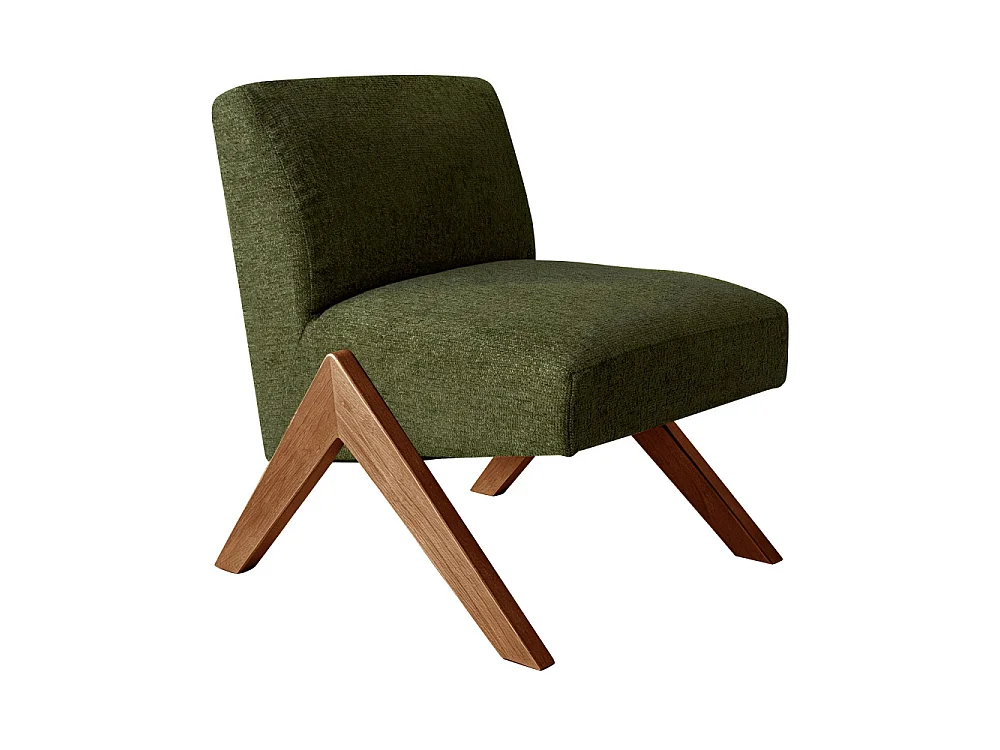 Vinto - Fauteuil en tissu pieds bois - Vert chiné