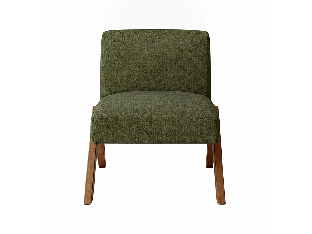 Vinto - Fauteuil en tissu pieds bois - Vert chiné
