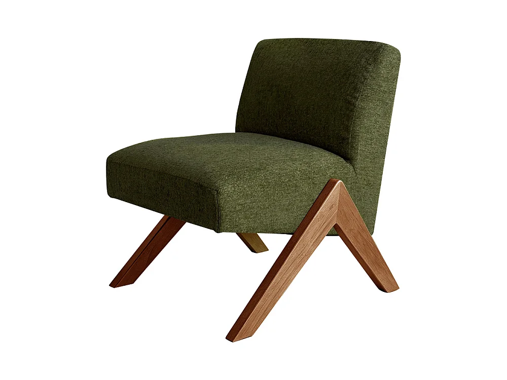 Vinto - Fauteuil en tissu pieds bois - Vert chiné