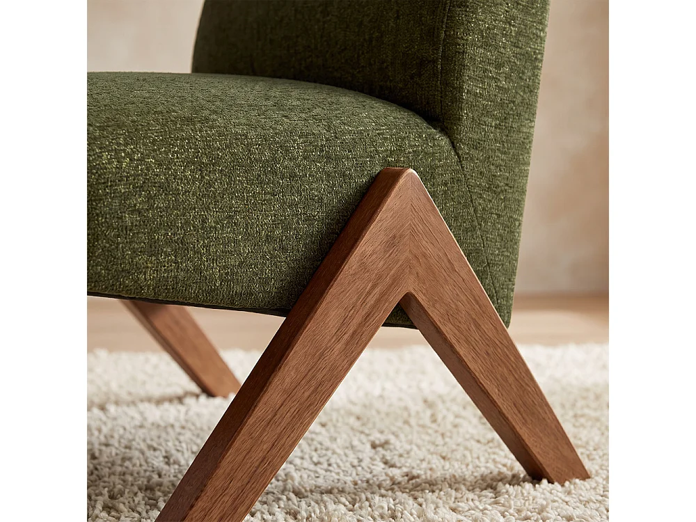 Vinto - Fauteuil en tissu pieds bois - Vert chiné