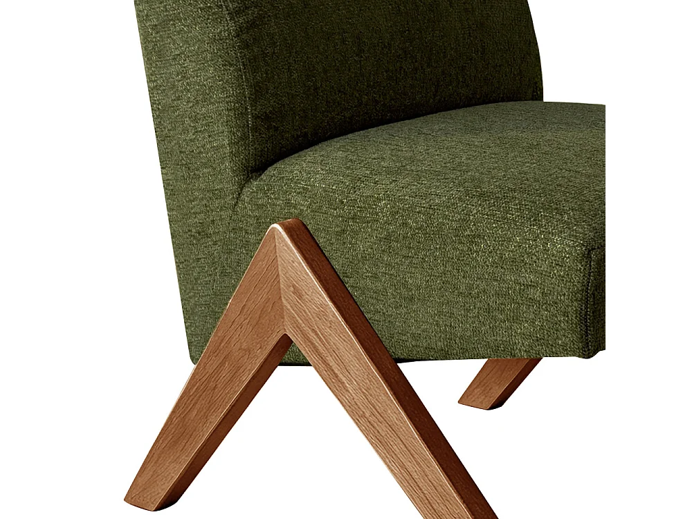 Vinto - Fauteuil en tissu pieds bois - Vert chiné