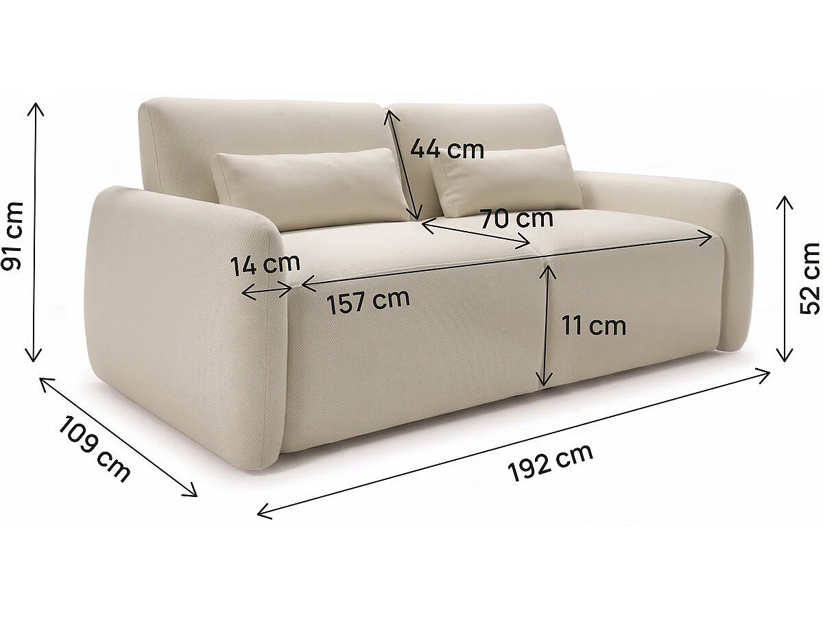 Canapé lit convertible express "Aurelie" - Matelas 18 cm - Couchage 140 cm - 3 places - Beige
