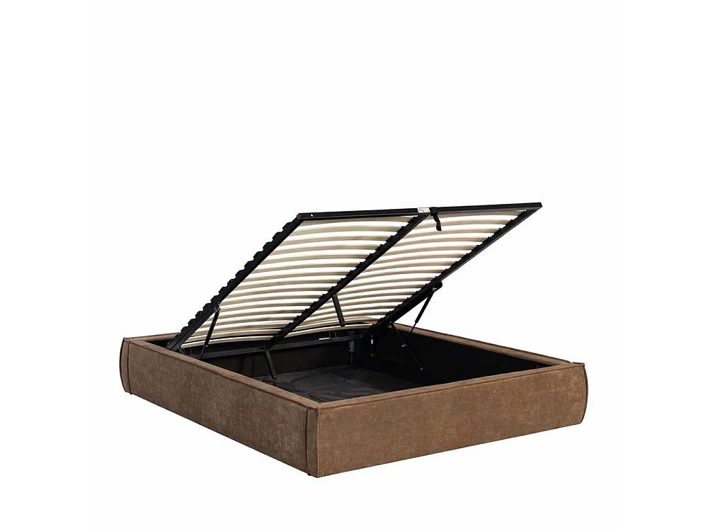 Liberio - Lit coffre en tissu 140x190cm - Marron