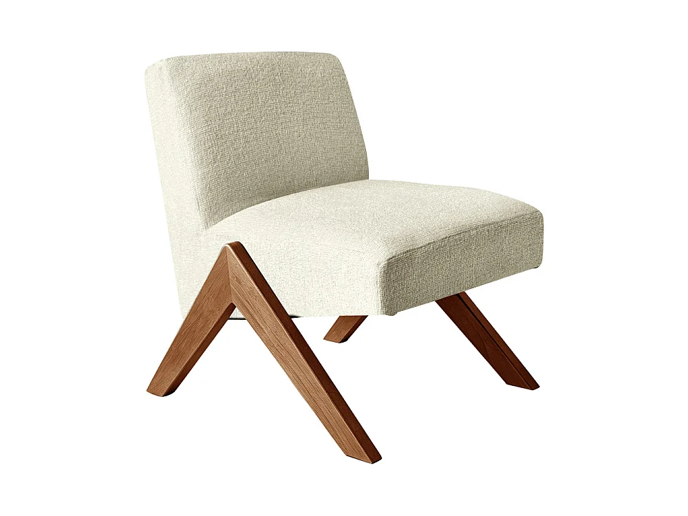 Vinto - Fauteuil en tissu pieds bois - Beige chiné