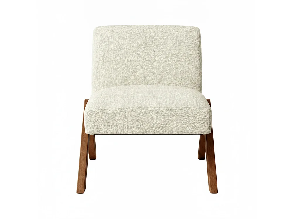 Vinto - Fauteuil en tissu pieds bois - Beige chiné